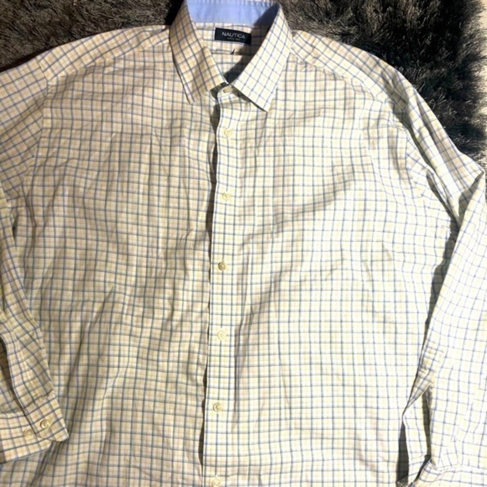 NAUTICA MENS SHIRT YELLOW & BLUE PLAID 17.5